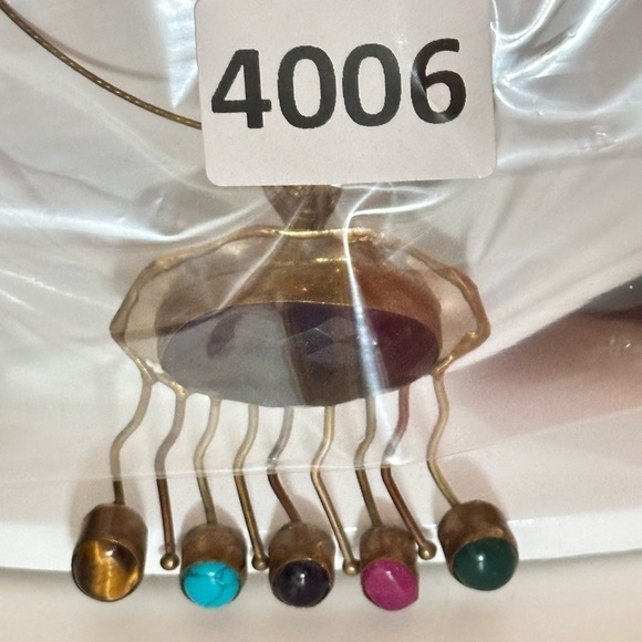 Elegant Artisan Multi Gemstone Pendant Hand Crafted 40mm Wire Necklace 4006 - Picture 9 of 16